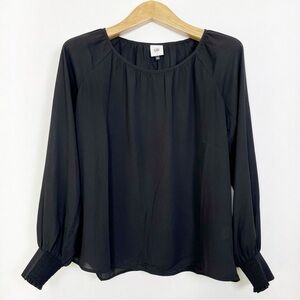 CAbi Black Round Trip Blouse #4338 Long Sleeves Size Small